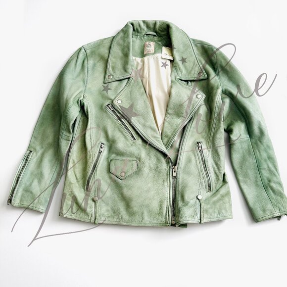 FREE PEOPLE We The Free Wesley Jealousy Leather Jacket In Green (size M) NWT - Picture 3 of 15